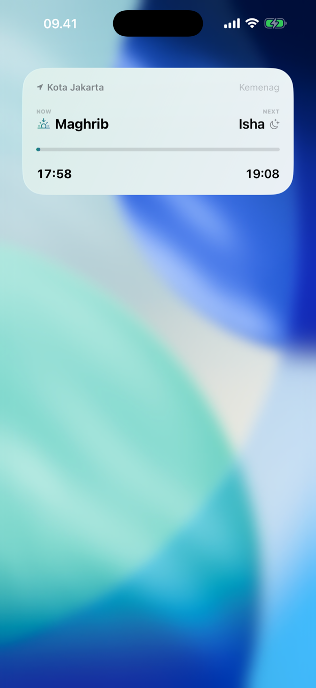 Home screen widget showing the current and next prayer